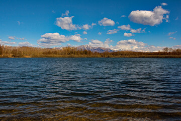 Lago di Ragogna lake in winter in Udine province, Friuli-Venezia Giulia, north east Italy

