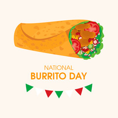 National Burrito Day vector. Burrito stuffed with meat and vegetables icon vector. Traditional mexican food vector. Important day
