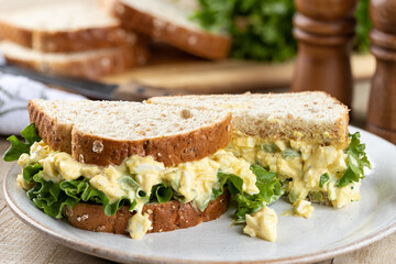 Egg salad sandwich on whole grain bread