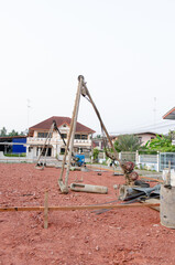 Fototapeta na wymiar Construction site in preparation for the foundation for the construction of a house.