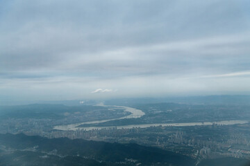Aerial view of city of Chongqing and Yangtze river in China