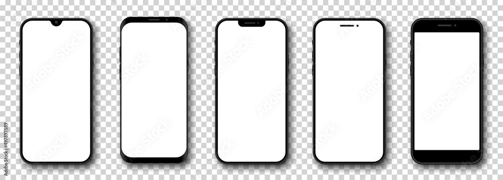 Canvas Prints smartphone mockup set. 3d mobile phoe models. front view. phones with white screen and shadow on tra