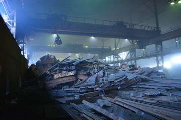 Fototapeta premium A mountain of scrap metal in the factory shop