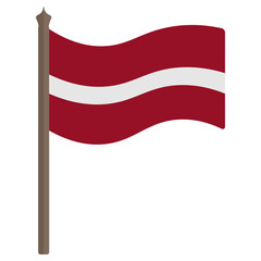 Flag of Latvia. Vector illustration. The fabric is decorated with three stripes. The national symbol of the state develops in the wind. Flat style. Isolated background. Political themes.