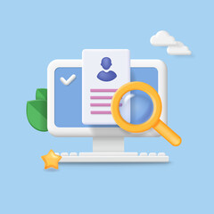 Human resource searching. Management and hiring concept. Choosing best candidate for job, recruitment agency vector illustration. 3D Vector Illustrations.