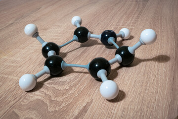 Model of benzene molecule (chemical formula C6H6), a hydrocarbon, used in chemistry class
