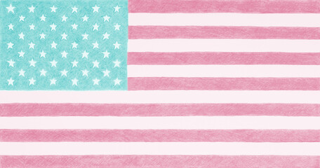 Obraz premium American national flag. Light patriotic background. US Stars and Stripes. U.S. flag with changed from official colors. Independence Day and Flag Day