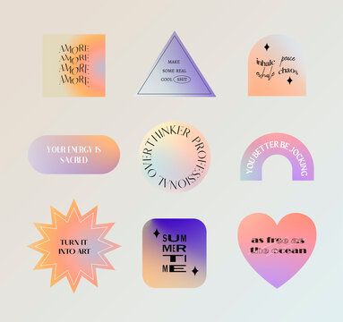 Gradient Stickers With Quotes. Aesthetic Vintage Bages 