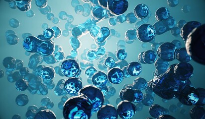 3D render of blue floating nano particles technology