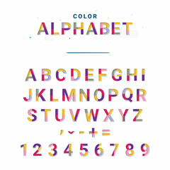 Creative font. Vector alphabet in color style. 