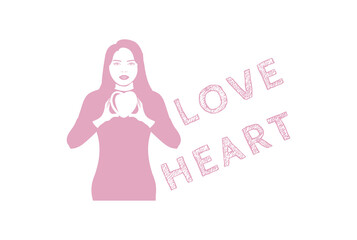 Fototapeta na wymiar Beauty Woman Girl Lady Female Hold Heart Love Symbol Illustration Vector