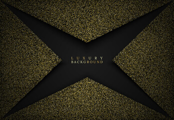 Luxury abstract cross shape black background with golden glitter sparkle