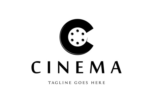 Initial Letter C with Film Strip Reel for Cinema Movie Production Logo Design Vector