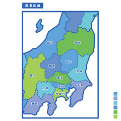 日本の地域図・日本地図 関東広域 雨の日カラーで色分けしてみた
