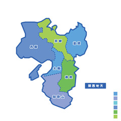 日本の地域図・日本地図 関西地方 雨の日カラーで色分けしてみた
