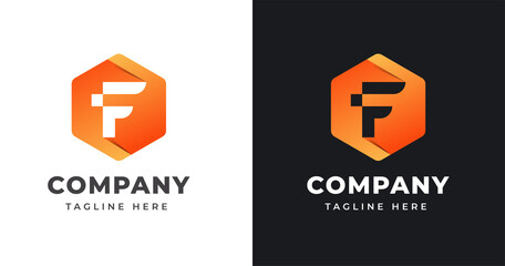 Letter F logo design template with geometric shape style