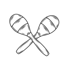 Hand Drawn Maracas Sketch Symbol. Vector Rattle Element In Trendy Style.