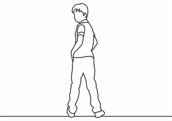 rear view of a young man.line.vector illustration