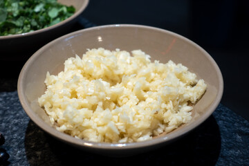A bowl of mashed garlic for seasoning