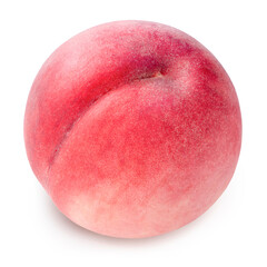 Pink peach fruit with leaf isolated on white background, Fresh Peach on White Background With clipping path,