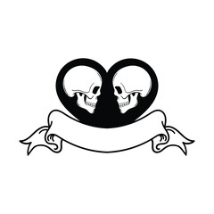 hand drawn skull heart with ribbon doodle illustration for tattoo stickers poster etc