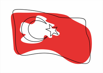 Turkish flag. black line.vector  illustration