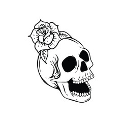 hand drawn skull flower doodle illustration for tattoo stickers poster etc