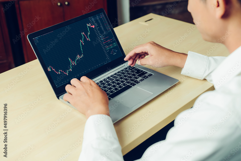 Poster stock market data chart analysis by ingenious computer software . investment application display sto