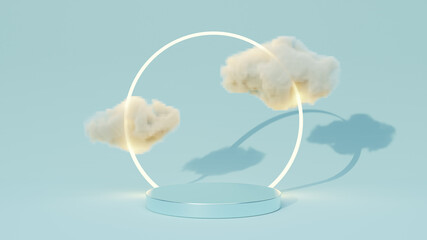 3D rendering podium sky with ring sun and cloud for product.