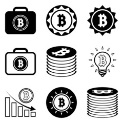 Bitcoin Flat Icon Set Isolated On White Background