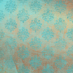 Blue eather texture with bronze vintage pattern. Scrapbook paper