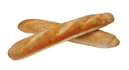 Homemade fresh french baguette isolated on white background clipping path include