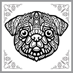 Dog head zentangle arts, isolated on white background