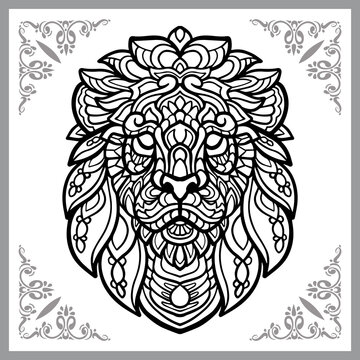 lion head zentangle arts, isolated on white background