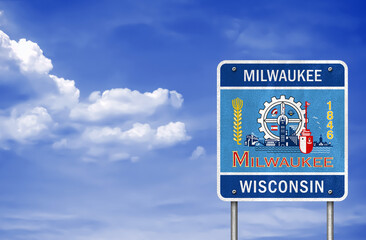 Welcome to Milwaukee in US State of Wisconsin - obrazy, fototapety, plakaty