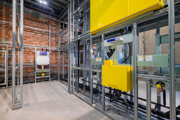 modern bathroom renovation. loft building. the toilet is being repaired.