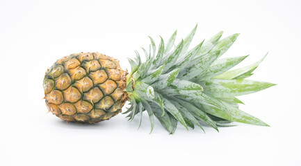 Fototapeta premium whole pineapple with leaves isolated on white background, Flat lay.
