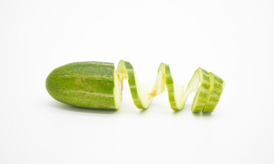 selective focus, slice pointed gourds design isolated on white background