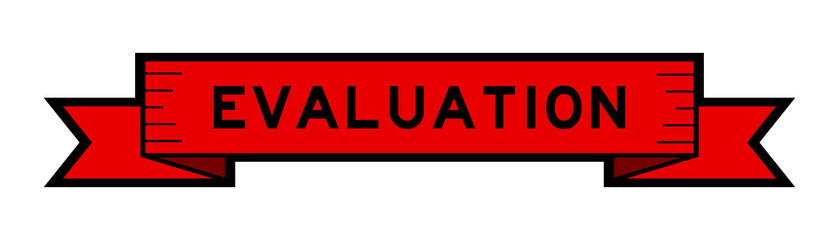 Ribbon label banner with word evaluation in red color on white background
