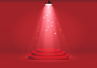 podium with spotlight for show with red wall background vector illustration
