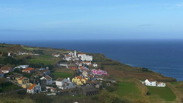 The town of Bretanha in the Azores.  General view.  Sea in Background