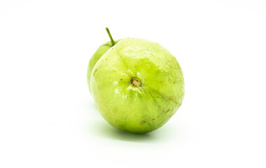 green guava fruit or peyara isolated on white background, front view
