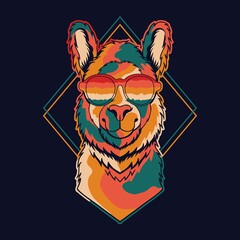 Llama colorful wearing a eyeglasses vector illustration