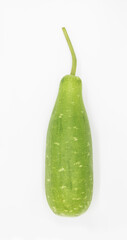 Single long mottled bottle gourd or calabash isolated on white background
