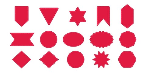 red ribbon promotional labels for new items, discounted items, and new offers. Collection of red ribbons for sales promotions badge template