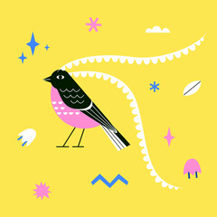 Vector illustration of an abstract tropical bird on bright background