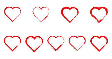 Set of red outlined vector hearts silhouette vector illustration