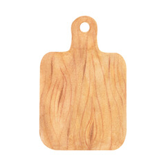 Wooden cutting board isolated on white background. Watercolor hand drawn illustration. Art for design, textiles, menu
