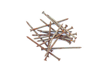 Pile of rusty nails isolated on white background