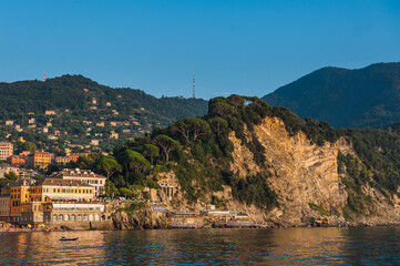 Fototapeta premium Sand beach in Camogli by Genova, Italy